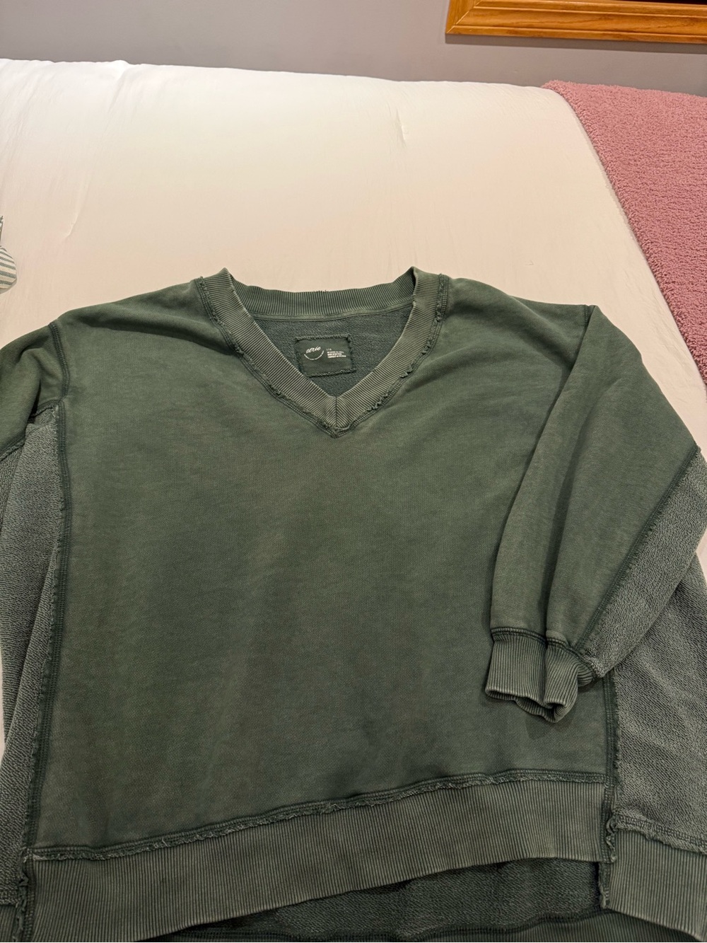 aerie Olive Green V-Neck Pullover Sweatshirt